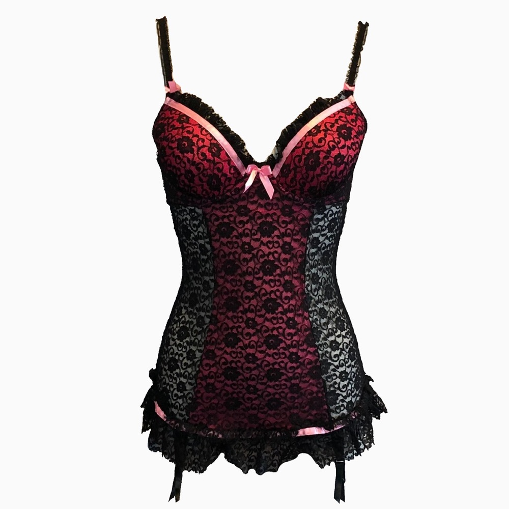 Victoria’s Secret Black & Pink Lace Bustier Corset Top